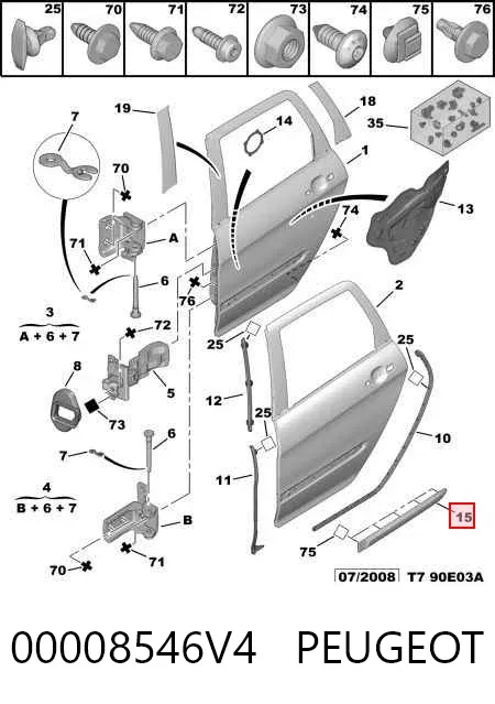 Moldura da porta traseira direita 00008546V4 Peugeot/Citroen