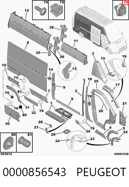 Braçadeira (cápsula) de fixação de moldura da porta 0000856543 Peugeot/Citroen