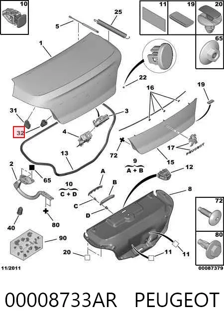 Pára-choque (grade de proteção) de tampa de porta-malas (de 3ª/5ª porta traseira) 00008733AR Peugeot/Citroen