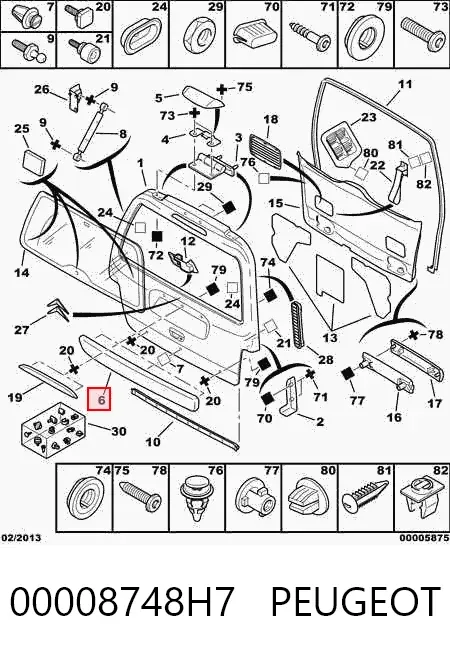 Moldura da porta traseira (de 3º/5º bagageiro) 00008748H7 Peugeot/Citroen