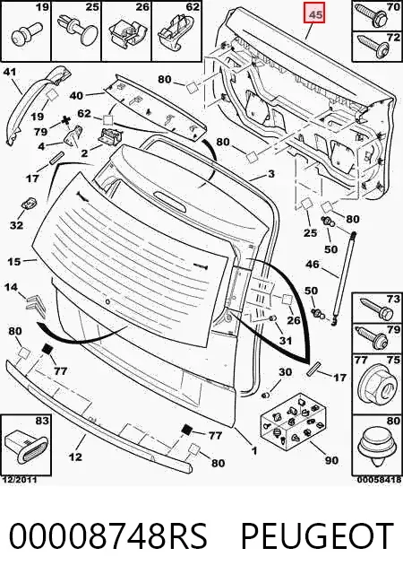 Revestimento (cobrimento) de tampa de porta-malas (de 3ª/5ª porta traseira) 00008748RS Peugeot/Citroen