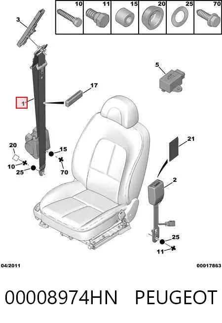 Correia de segurança dianteira esquerda 00008974HN Peugeot/Citroen
