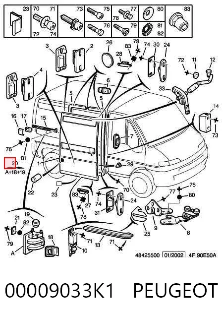 Rolo direito central da porta lateral (deslizante) 00009033K1 Peugeot/Citroen
