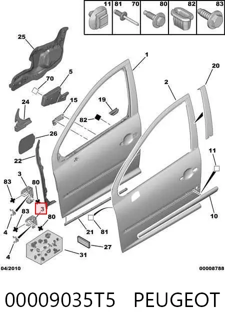 Gozno da porta dianteira esquerda 00009035T5 Peugeot/Citroen