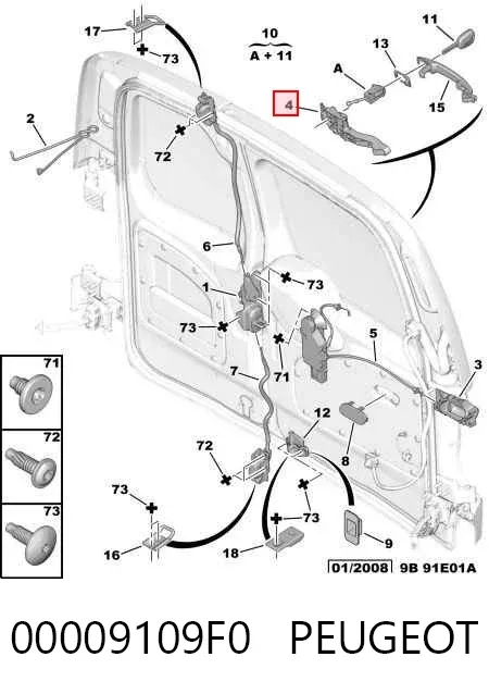Suporte de maçaneta externa da porta traseira esquerda 00009109F0 Peugeot/Citroen
