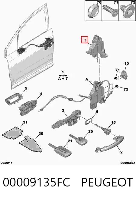 Fecho da porta dianteira esquerda 00009135FC Peugeot/Citroen