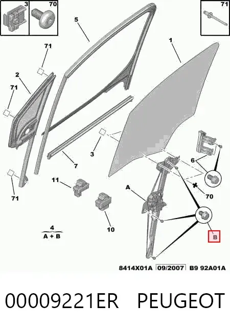 Mecanismo de acionamento de vidro da porta dianteira esquerda 00009221ER Peugeot/Citroen