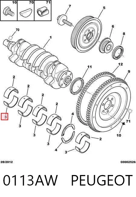 Folhas inseridas principais de cambota, kit, padrão (STD) 0113AW Peugeot/Citroen