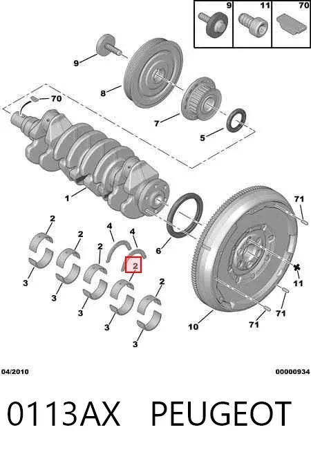 Folhas inseridas principais de cambota, kit, padrão (STD) 0113AX Peugeot/Citroen