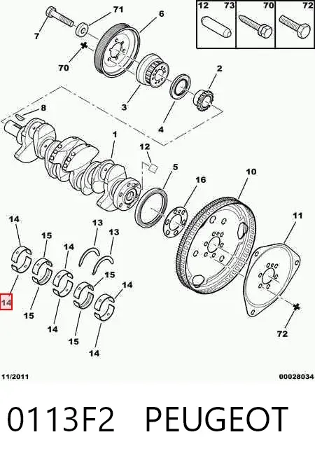 Folhas inseridas principais de cambota, kit, padrão (STD) 0113F2 Peugeot/Citroen