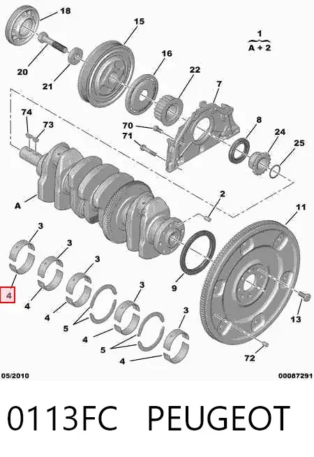 Folhas inseridas principais de cambota, kit, padrão (STD) 0113FC Peugeot/Citroen