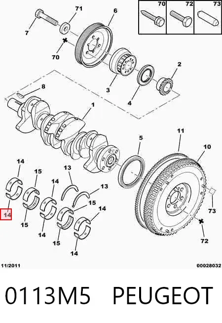 Folhas inseridas principais de cambota, kit, padrão (STD) 0113M5 Peugeot/Citroen