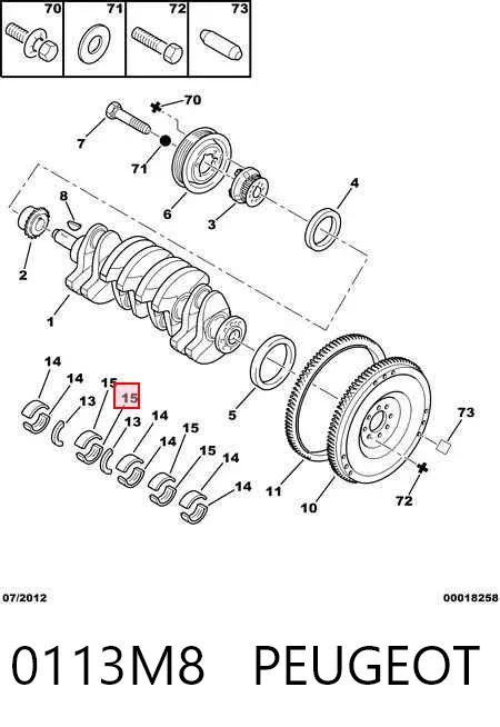 Folhas inseridas principais de cambota, kit, padrão (STD) 0113M8 Peugeot/Citroen