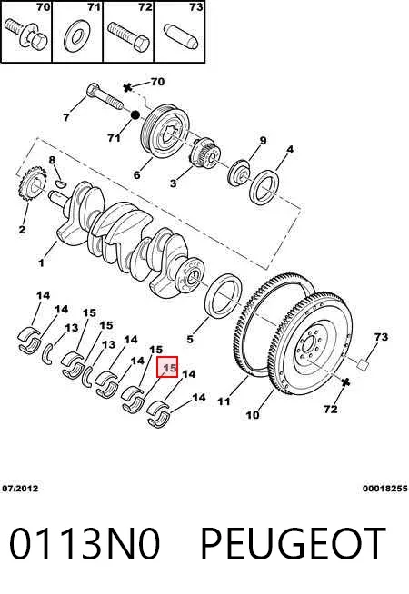 Folhas inseridas principais de cambota, kit, padrão (STD) 0113N0 Peugeot/Citroen