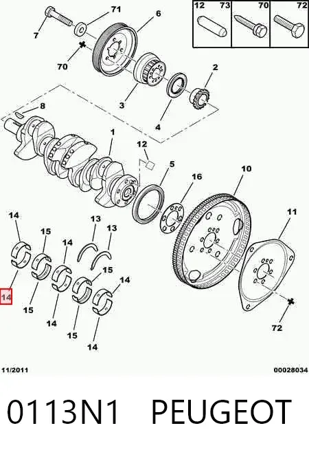 Folhas inseridas principais de cambota, kit, padrão (STD) 0113N1 Peugeot/Citroen
