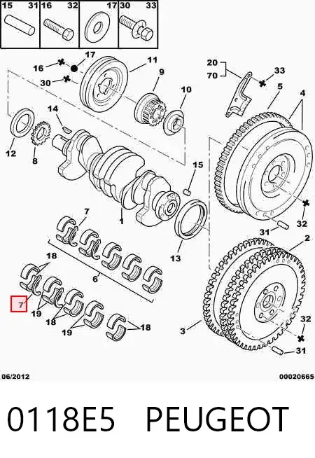 Semianel de suporte (de carreira) de cambota, STD, kit 0118E5 Peugeot/Citroen