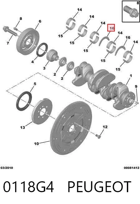 Semianel superior de suporte (de carreira) de cambota 0118G4 Peugeot/Citroen