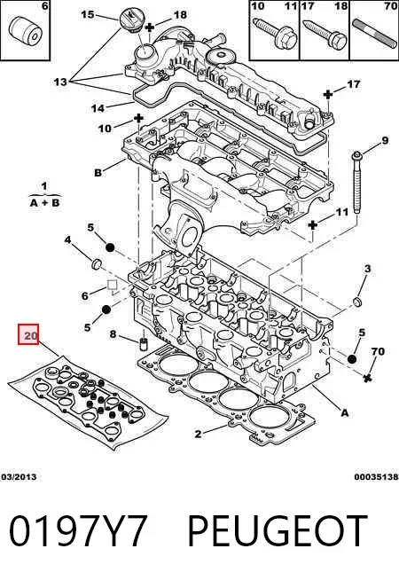 Kit superior de vedantes de motor 0197Y7 Peugeot/Citroen