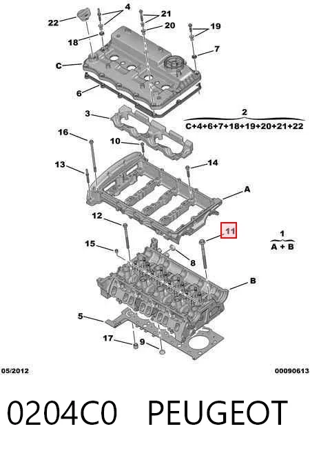 Parafuso de cabeça de motor (CBC) 0204C0 Peugeot/Citroen