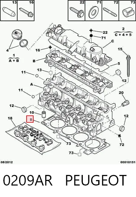 Vedante de cabeça de motor (CBC) 0209AR Peugeot/Citroen