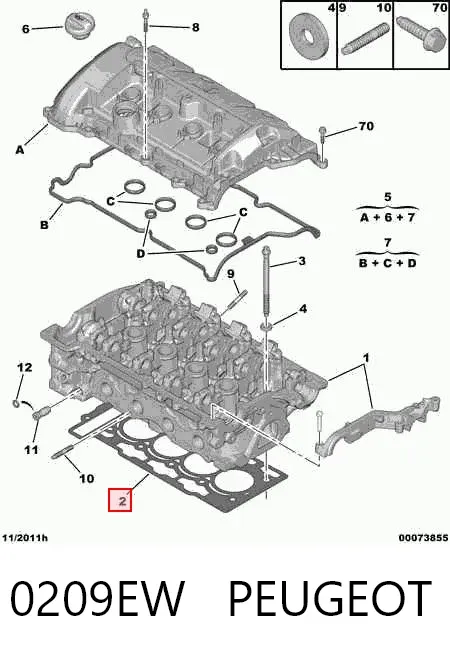 Vedante de cabeça de motor (CBC) 0209EW Peugeot/Citroen