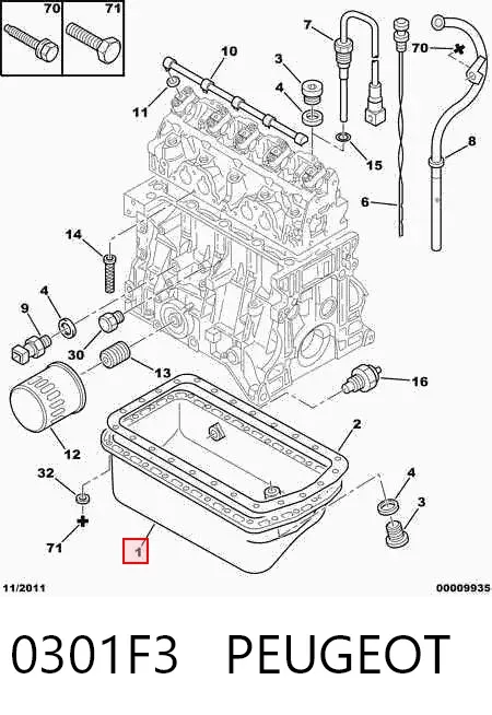 Panela de óleo de cárter do motor 0301F3 Peugeot/Citroen
