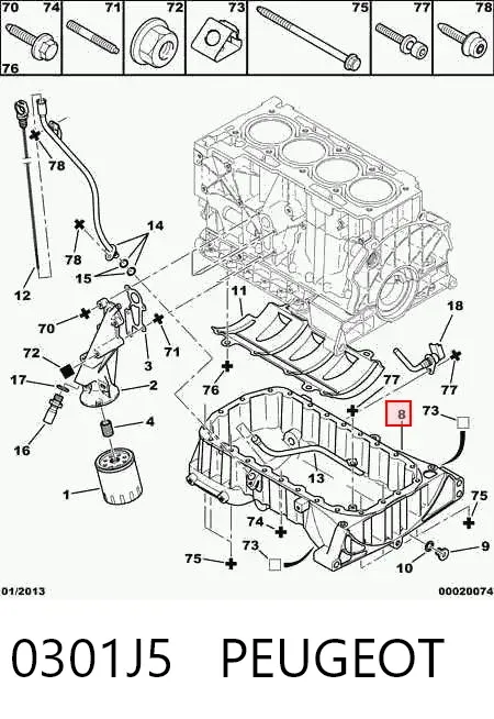 Panela de óleo de cárter do motor 0301J5 Peugeot/Citroen