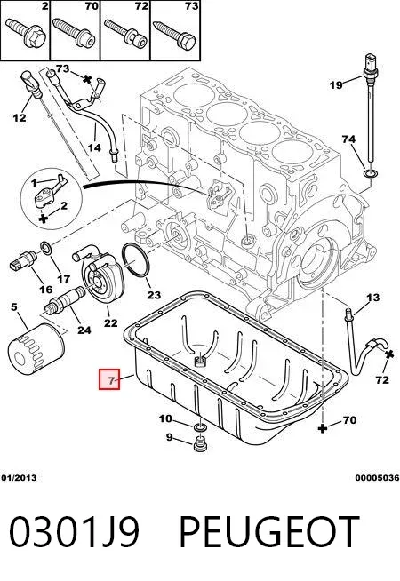 Panela de óleo de cárter do motor 0301J9 Peugeot/Citroen