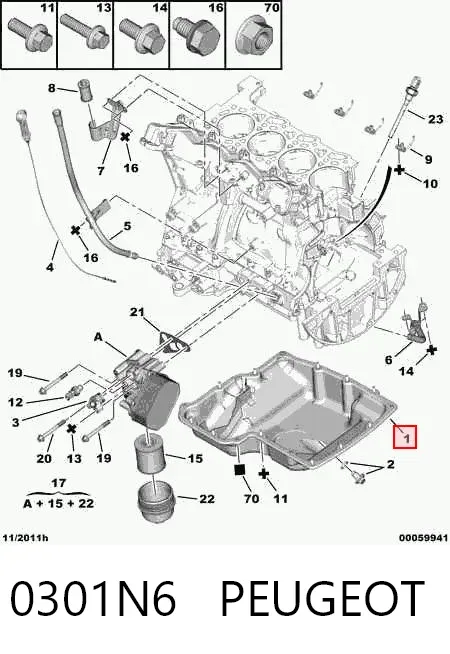 Panela de óleo de cárter do motor 0301N6 Peugeot/Citroen