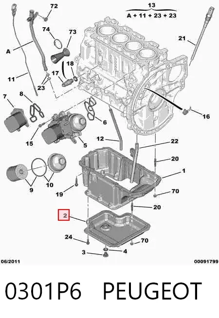 Panela de óleo de cárter do motor 0301P6 Peugeot/Citroen
