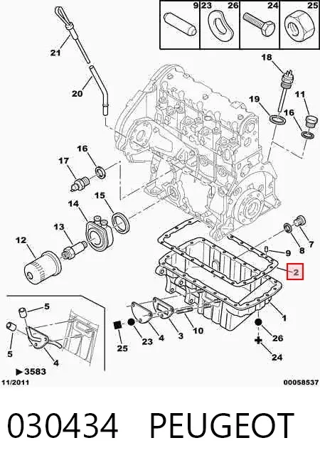 Vedante de panela de cárter do motor 030434 Peugeot/Citroen