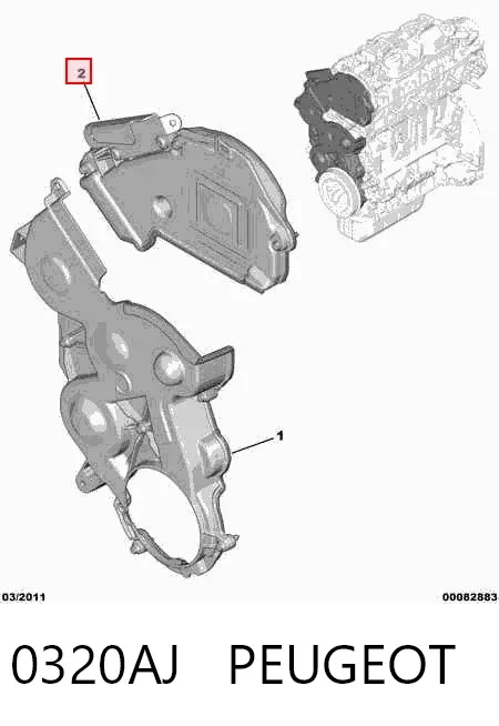 Proteção superior da correia do mecanismo de distribuição de gás 0320AJ Peugeot/Citroen