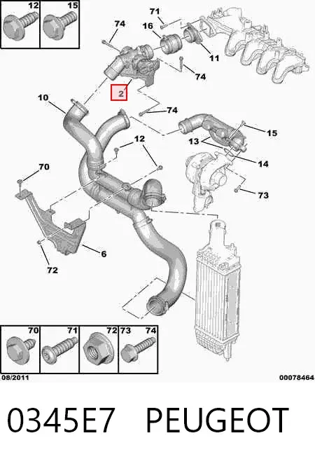 Válvula de comutação do sistema de fornecimento de ar 0345E7 Peugeot/Citroen