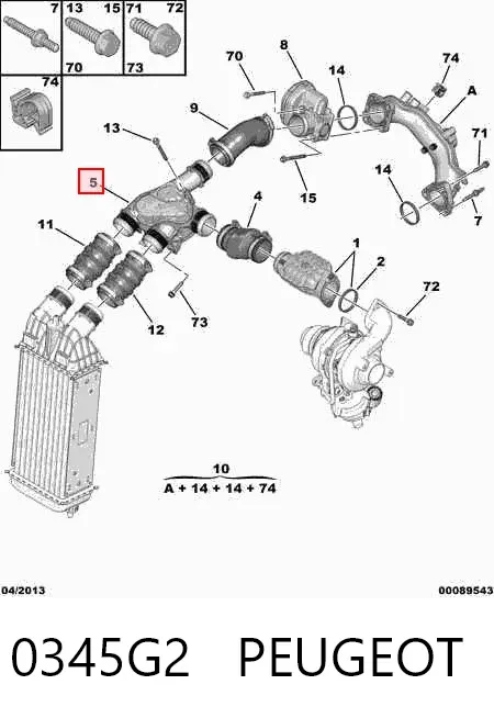 Mangueira (cano derivado) de intercooler 0345G2 Peugeot/Citroen