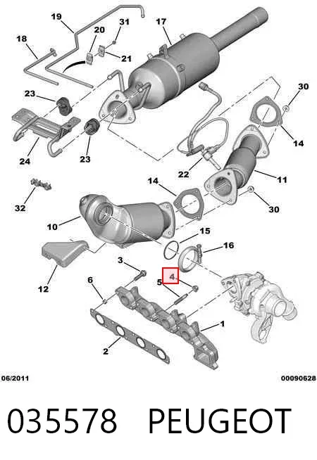 Porca de fixação de tubo de admissão do silenciador (de calças) 035578 Peugeot/Citroen