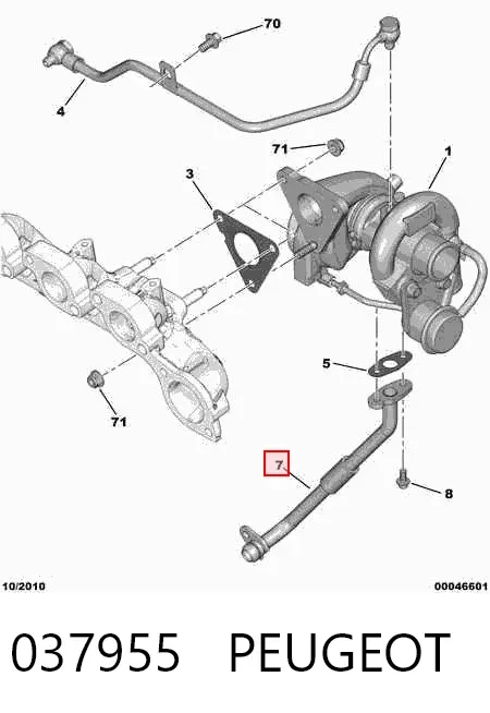 Tubo (mangueira) de derivação de óleo de turbina 037955 Peugeot/Citroen