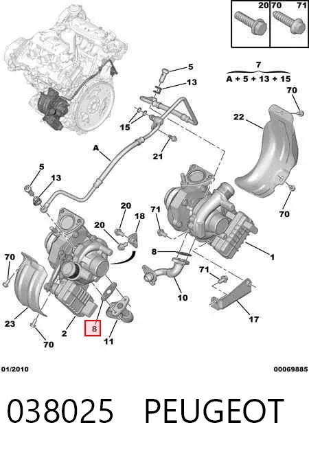 Vedante de mangueira de derivação de óleo de turbina 038025 Peugeot/Citroen