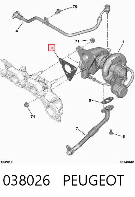 Vedante de turbina dos gases de escape, admissão 038026 Peugeot/Citroen