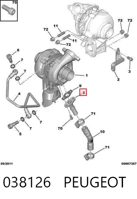 Tubo (mangueira) de derivação de óleo de turbina 038126 Peugeot/Citroen
