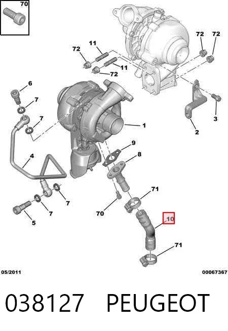 Tubo (mangueira) de derivação de óleo de turbina 038127 Peugeot/Citroen