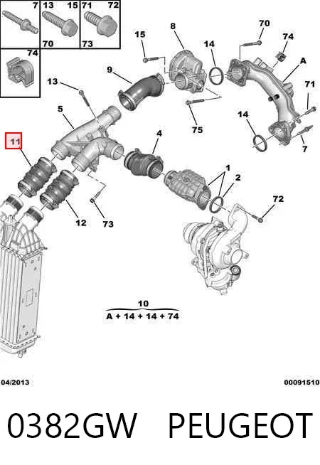 Mangueira (cano derivado) de intercooler 0382GW Peugeot/Citroen