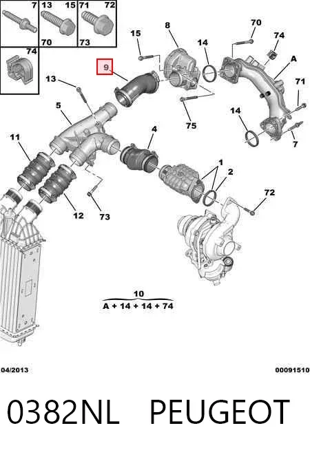 Mangueira (cano derivado) de intercooler 0382NL Peugeot/Citroen