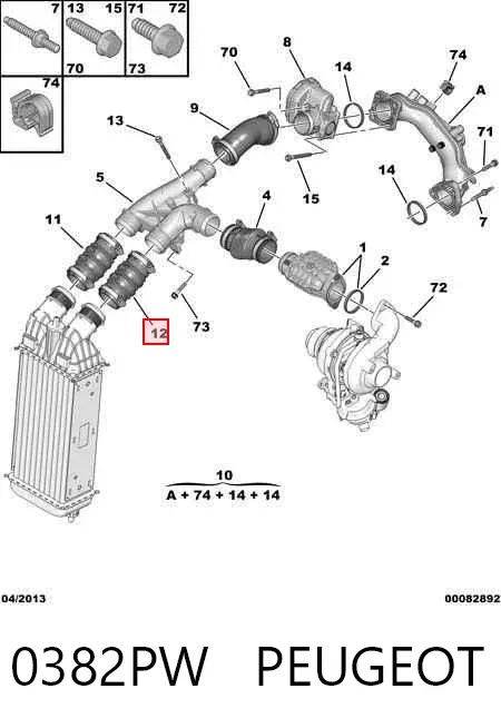 Mangueira (cano derivado) de intercooler 0382PW Peugeot/Citroen