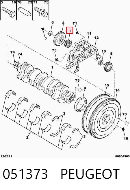 Engrenagem de cadeia da roda dentada de acionamento de cambota de motor 051373 Peugeot/Citroen