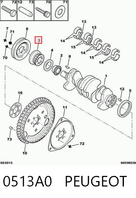 Engrenagem de cadeia da roda dentada de acionamento de cambota de motor 0513A0 Peugeot/Citroen