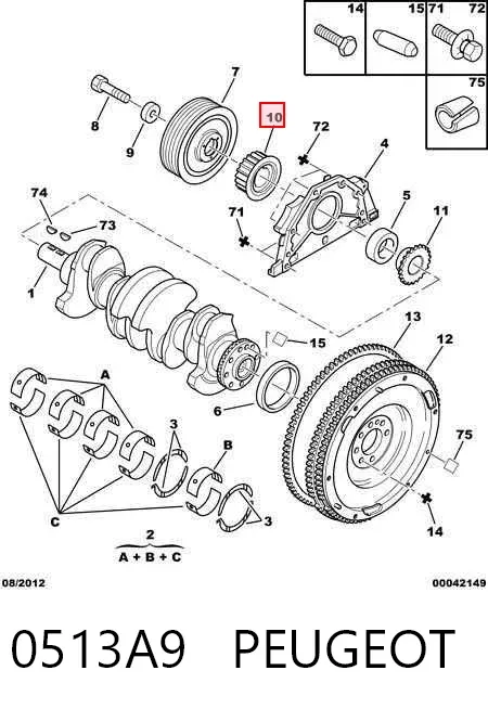 Engrenagem de cadeia da roda dentada de acionamento de cambota de motor 0513A9 Peugeot/Citroen