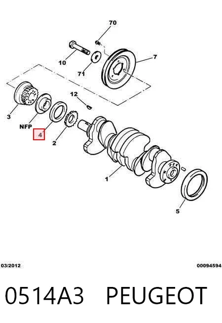 Vedação dianteira de cambota de motor 0514A3 Peugeot/Citroen