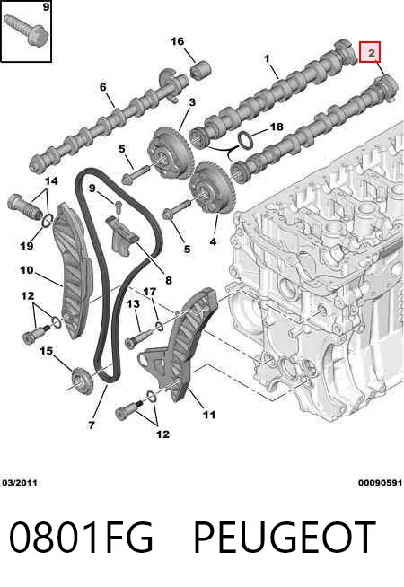 Árvore distribuidora de motor de escape 0801FG Peugeot/Citroen