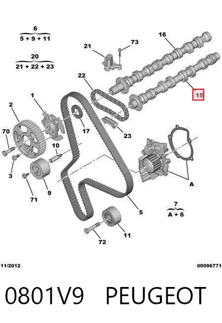 Árvore distribuidora de motor de admissão 0801V9 Peugeot/Citroen