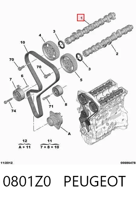 Árvore distribuidora de motor de escape 0801Z0 Peugeot/Citroen